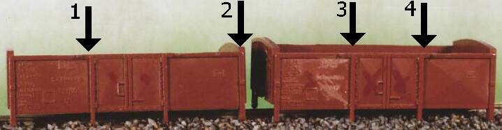 Wagenk&auml;sten von Trix und S&auml;geschnitt-Markierungen